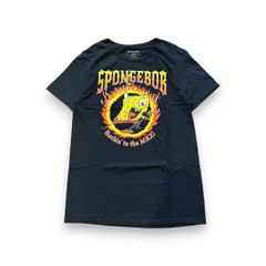 90s 00s ニコロデオン Nickelodeon スポンジボブ 半袖 Tシャツ アニメT アメコミ ファイヤーパターン バンドT 短丈 スケーター ストリートファッション Y2K SK8 古着 vintage 90年代