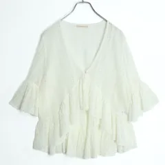 【極美品】ローズティアラ★フリルたっぷり♪ボレロ カーディガン 大きいサイズ42 白系 透かし編み 薄手 z18880