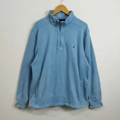 NAUTICA ノーティカ ハーフジップ トレーナー 裏起毛 スウェット ワンポイント 刺繍 古着 ブルー系 XL C751
