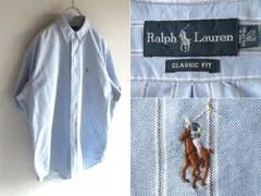 希少 90sビンテージ Ralph Lauren ラルフローレン CLASSIC FIT ポロポニーロゴ刺繍 ストライプ柄 オックスフォードBDシャツ 16H サックス