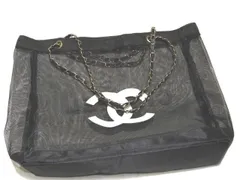 美品 シャネル ノベルティ メッシュ トートバッグ ◇ チェーン ゴールド金具 ブラック × ホワイト ココマーク CHANEL 非売品 希少 ▼8C
