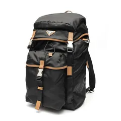 プラダ / PRADA　Re-Nylon サフィアーノレザー バックパック / リュックサック　2VZ078　ナイロン　ブラック/ブラウン 【中古】