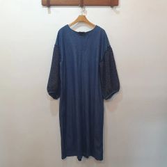 バルーントゥイード袖デニムロング丈ワンピース