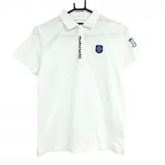 【美品】パーリーゲイツ 半袖ポロシャツ 白×ネイビー 前立てロゴ刺しゅう 織生地 レディース 2(L) ゴルフウェア PEARLY GATES