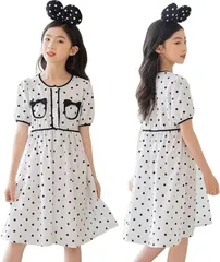 キッズ 女の子 水玉 ドットワンピース 発表会 結婚式 卒業式 入学式 フォーマル 普段着 半袖 可愛いリボン ホワイト