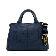 【美品】PRADA プラダ カナパ Sサイズ トートバッグ デニム ネイビー 紺 2WAY ショルダーバッグ 斜め掛け ハンドバッグ キャンバス 三角ロゴ プレート ゴールド金具 希少カラー レディース カジュアル 旅行 通勤 ギフト