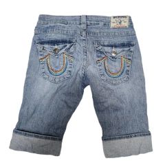 トゥルーレリジョン ウォッシュド ライトブルー ロールアップ ハイティーン ハーフパンツ デニムパンツ