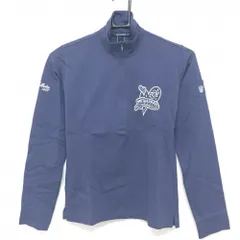 【超美品】ゾーイ 長袖ハイネックシャツ ネイビーグレー ハーフジップ ラインストーン レディース 38(M) ゴルフウェア ZOY