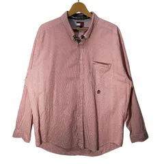 90's vintage 90年代 ヴィンテージ TOMMY HILFIGERトミーヒルフィガー 長袖シャツ ボタンダウンシャツ オールド ボーダー インドネシア製 XLサイズ レッド ホワイト