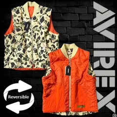 AVIREX アヴィレックス REVERSIBLE DUCK CAMO VEST コットンツイル×ナイロン ダックカモ 迷彩柄 2WAYリバーシブル 薄中綿入り ベスト 783-4257001 定価1.5万 マルチカラー オレンジ M▲015▼60318w08のサムネイル