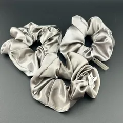 【新品】ヘアアクセサリー シュシュ ３点セット グレー カラー シンプル デザイン◆B84