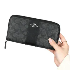 《新品》 COACH コーチ ラウンドファスナー長財布 シグネチャーキャンバス ブラック系 CCQ07 SVO1U