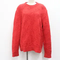 IT4L1NJACY68 BALENCIAGA バレンシアガ ニット 赤 レッド トップス セーター レディース ロゴ 総柄 サイズ M 綿 コットンのサムネイル