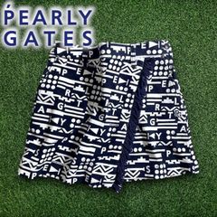 PEARLY GATES パーリーゲイツ ゴルフ パワフルコットン モールスキン フリンジ モダンナバホ 総柄 ストレッチ ラップ風 ミニ スカート ゴルフウェア レディース 055-2234114 定価2.8万 ダークネイビー▲031▼50724w08