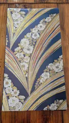 ブルー地に白と金色の花と波柄の袋帯♪