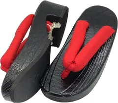 Eiza 下駄 厚底 コスプレ 和装 撮影 小物 鼻緒 桐 イベント e124 (黒/赤,  24.0cm)