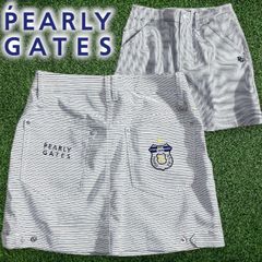 PEARLY GATES パーリーゲイツ ゴルフ Peドビー エンブレム刺繍 クリーンポケット ボーダー柄 ストレッチ ミニ スカート ゴルフウェア レディース 055-2234694 定価2.6万 ホワイト ネイビー ▲029▼50821w09