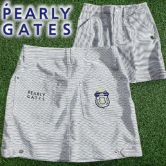 PEARLY GATES パーリーゲイツ ゴルフ Peドビー エンブレム刺繍 クリーンポケット ボーダー柄 ストレッチ ミニ スカート ゴルフウェア レディース 055-2234694 定価2.6万 ホワイト ネイビー ▲029▼50821w09