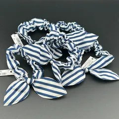 【新品】ヘアアクセサリー シュシュ 5点セット  ネイビー×ホワイト カラー シンプル リボン デザイン◆B90