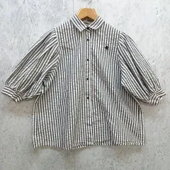 CLASSICAL ELF クラシカルエルフ シャツ ストライプ 七分袖 ボリュームスリーブ タック入り グレー ホワイト XLサイズ ◎、〇□