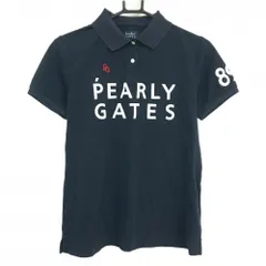 パーリーゲイツ 半袖ポロシャツ ネイビー×白 フロントロゴ サッカー生地 レディース 2(L) ゴルフウェア PEARLY GATES