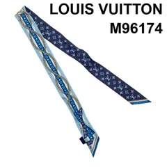 ● ルイヴィトン LOUIS VUITTON バンドーBB LV ボウ スカーフ バンダナ M96174 モノグラム  ブルー系 シルク100％ S レディース 6D161