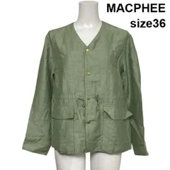 ◇ マカフィー MACPHEE Vネックアーミージャケット ノーカラージャケット ブルゾン 長袖 ドロスト グリーン 麻 36 S 7号 レディース S6C493のサムネイル