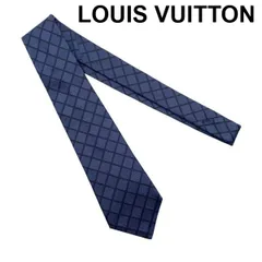 ● ルイヴィトン LOUIS VUITTON ネクタイ クラヴァット・ダミエ ロゴ刺繍 ジオメトリック柄 ネイビー 紺 シルク100% M メンズ 6D159