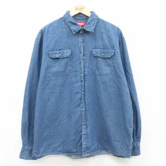 XL/古着 ラングラー 長袖 シャツ メンズ 大きいサイズ コットン 紺 デニム 26feb09のサムネイル