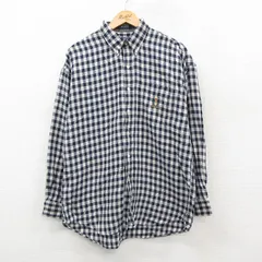 XL/古着 ラルフローレン チャップス 長袖 ブランド シャツ メンズ 90年代 90s ワンポイントロゴ コットン ボタンダウン 紺他 チェック 26feb09