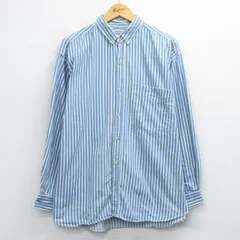 XL/古着 長袖 シャツ メンズ 90年代 90s コットン ボタンダウン 薄紺他 ストライプ 26feb10