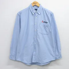 L/古着 長袖 シャツ メンズ 三菱 オックスフォード ボタンダウン 薄紺 26feb10