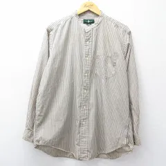 XL/古着 長袖 シャツ メンズ 90年代 90s 大きいサイズ コットン ノーカラー ベージュ他 ストライプ 26feb10