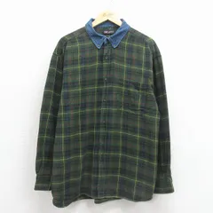 XL/古着 FADED GLORY 長袖 フランネル シャツ メンズ 襟デニム ボタンダウン コットン 緑他 チェック【spe】 26feb10