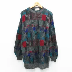 M/古着 長袖 セーター メンズ 90年代 90s ロング丈 ウール クルーネック グレー 霜降り 26feb09