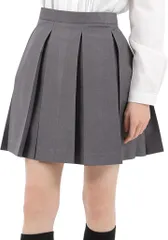 Eiza ボックス プリーツスカート 学生 制服 箱ヒダ スクール 女子高生 e456 灰色 42cm (灰色 42cm,  L)