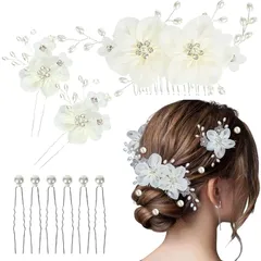 【新品】 [TIGLOSS] 髪飾り ヘアアクセサリー 結婚式 ヘッドドレス ヘアピン パール 髪留め 花 お呼ばれ 発表会 コーム まとめ髪 パーティー ヘアアレンジ 小物（シルバー） 0