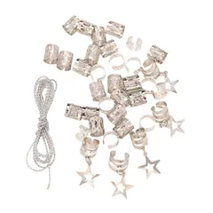 【新品】 ヘアクリップ ヘアアクセ 髪留め用リング ヘアロープ 三つ編み リング 星 スター ゴールド シルバー きらきら 金 銀 セット ヘアチップ ヘアビーズ 髪飾り ヘアアレンジ イメチェン 女の子 派手 (シルバー) 0