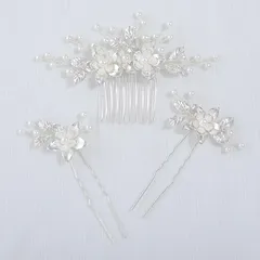 【新品】 Haodeliy 髪飾り ヘアアクセサリー コーム Uピン 3点セット 木の葉 花モチーフ 花嫁 かんざし ヘッドドレス 手作り ウェディングヘッドドレス 髪飾り フラワー 結婚式 披露宴 二次会 発表会 卒業式 入学式 パーティー 和装用髪飾り 0