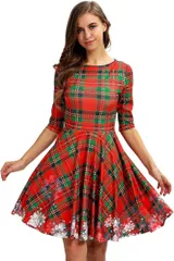 Eiza クリスマス コスプレ 衣装 ワンピース レディース サンタクロース パーティー e526 (チェック,  L)