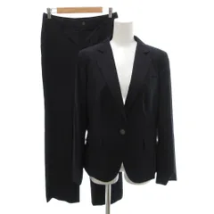 アクアスキュータム AQUASCUTUM 美品 セットアップ スーツ テーラードジャケット パンツ シングル 背抜き ウール ジャケット 10 パンツ 8 紺 ネイビー /SJ ■ECG001