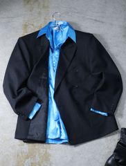 crochet × pleats design sheer shirt black クロシェ編み ランダム