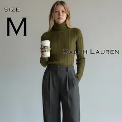 Ralph Laurenラルフローレン 00s ウール100％タートルネック ケーブルニット インパクト21製 M カーキベージュ【古着】【中古】【送料無料】