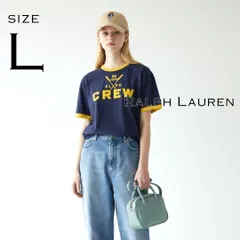 【美品】Ralph Laurenラルフローレン 90s ヴィンテージ コットン製リンガーTシャツ L (JPN M相当) ネイビー紺×イエロー黄色 【古着】【中古】【送料無料】