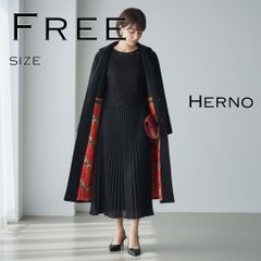 2508Z 美品 ヘルノ 裏地総柄コート カシミヤ混 ロング スカーフ柄 黒