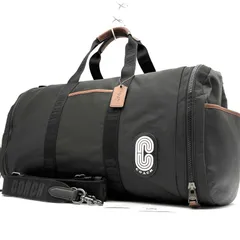未使用に近い COACH コーチ C9835 トラック ダッフル ヴァーシティ C パッチ ボストンバッグ ナイロン レザー 2way ショルダー 大容量 旅行 ゴルフ ジム 黒 茶