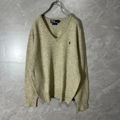古着 Polo by Ralph Lauren M Vネック ニット セーター グレー M ポロ バイ ラルフローレン 刺繍 ラムウール