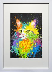 ハートいっぱい白猫さん】F3キャンバス 絵画 イラスト 猫絵 猫 白猫