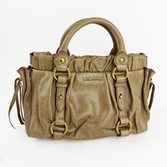 miumiu トートバッグ レザー リボン 大容量 キャメル - メルカリ