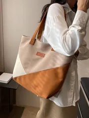 バッグ レディース トートバッグ カラーブロック アルファベット飾り エコバッグ